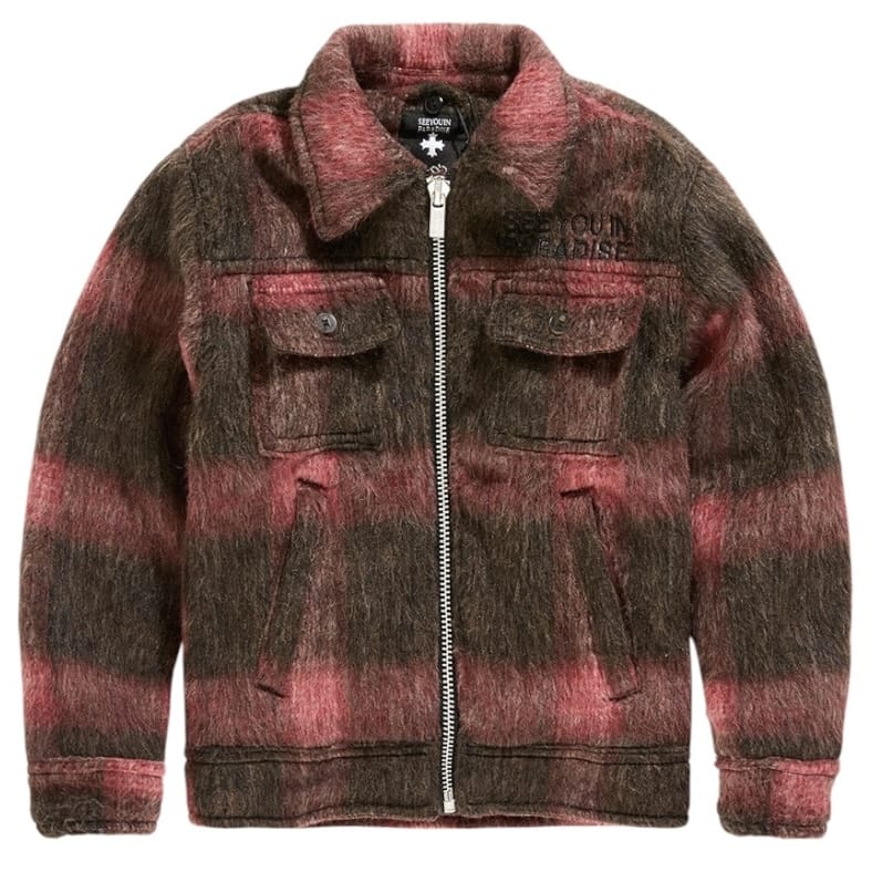 Kids See You In Paradise Hooded Flannel Shacket (Red) 2568K