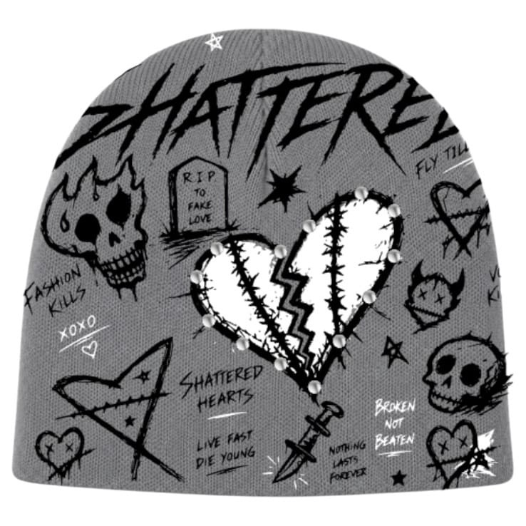 Shattered Hearts Doodle Beanie (Gray)