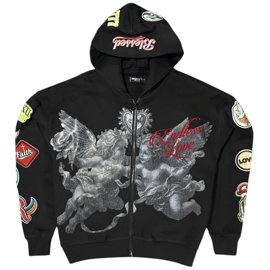 Roku Studios Devotion Faded Zip Hoodie & Flare Sweatpants Set (Black)