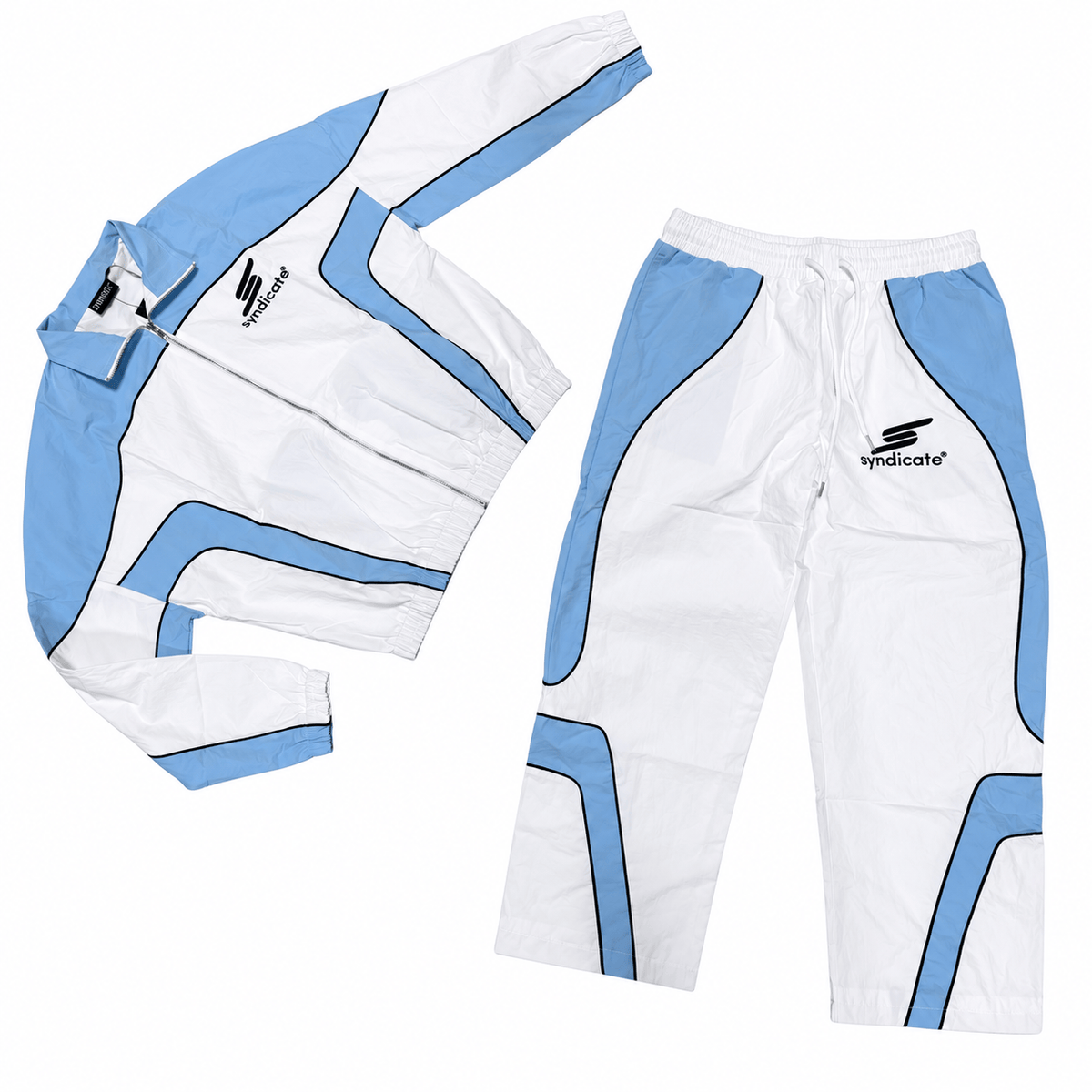 The Syndicate Nylon 3 Zip Up Track Jacket & Pants Set (Baby Blue/White)