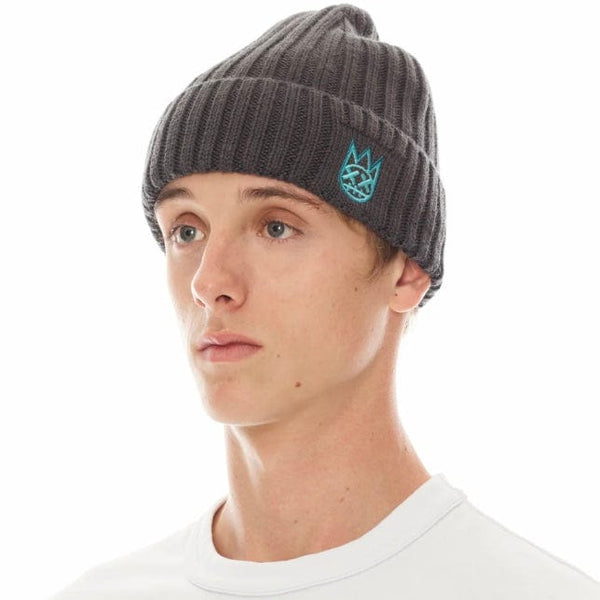 Cult Of Individuality Clean 2 Tone Shimuchan Logo Knit Beanie Hat (Charcoal)