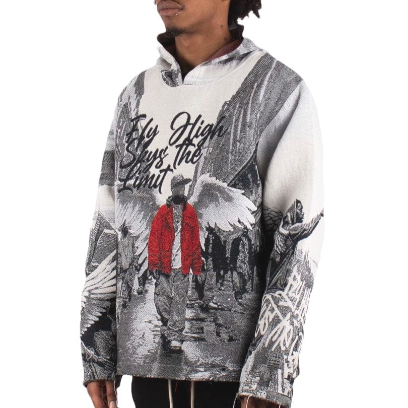 Majestik Street Angel Tapestry Jacquard Long Sleeve Hoodie (Grey) TH2414