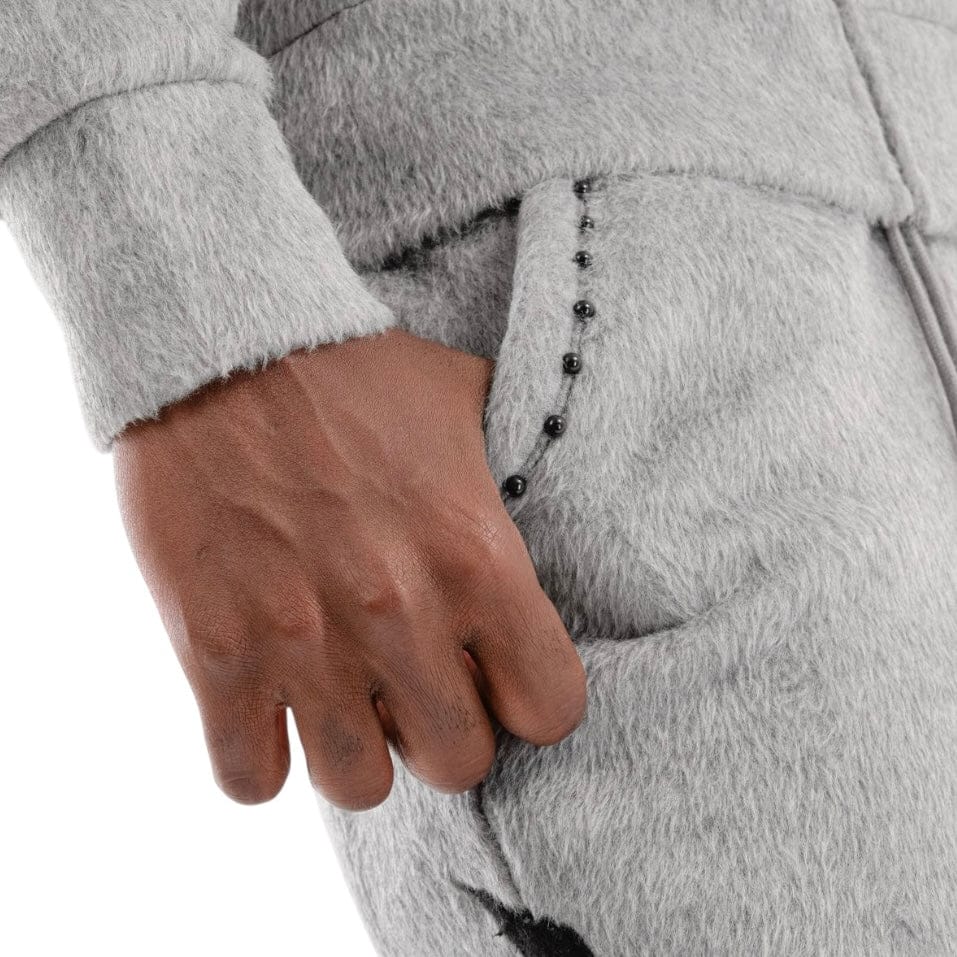 Copper Rivet Pearled Mohair Full Zip Hoodie & Pants Set (Gray)