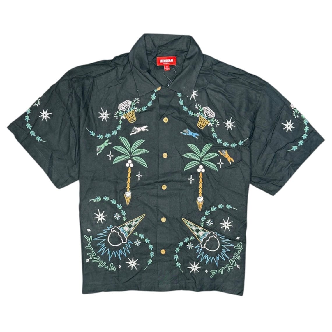 Ice Cream Cropped Fit The Palms SS Woven Shirt (Black) 441-3600