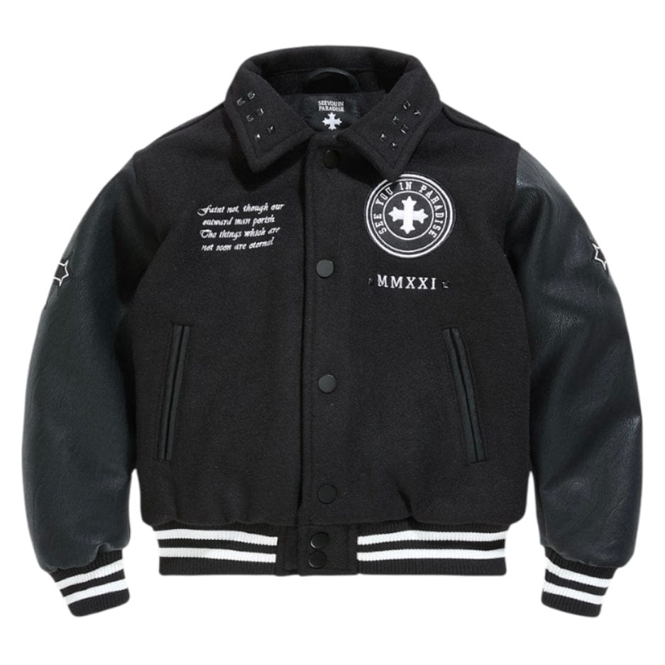 Boys See You In Paradise Cross Varsity Jacket (Black) 91668B