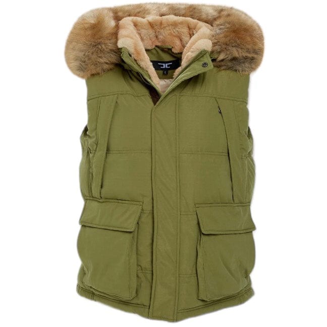 Jordan Craig Yukon Fur Lined Puffer Vest (Army Green) 9374V