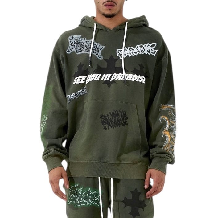 See You In Paradise The Reaper Pullover Hoodie (Olive) 8641H