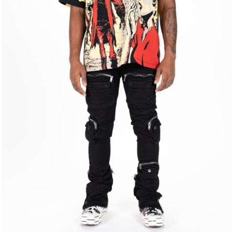 Pheelings "Journey To Greatness" Cargo Flare Stacked Denim (Jet Black)