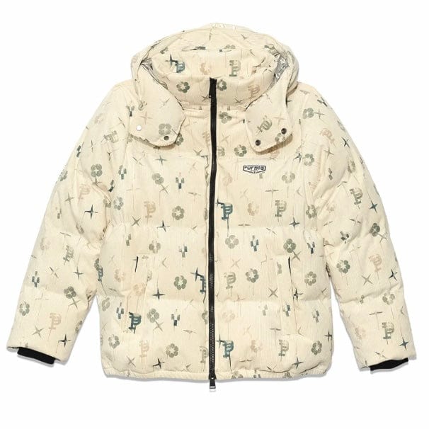 Purple Brand Printed Corduroy Puffer Jacket (Off White) P635-PCLP124