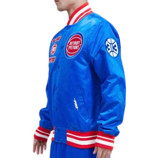 Pro Standard Detroit Pistons Retro Classic Rib Satin Jacket (Royal Blue/Red)