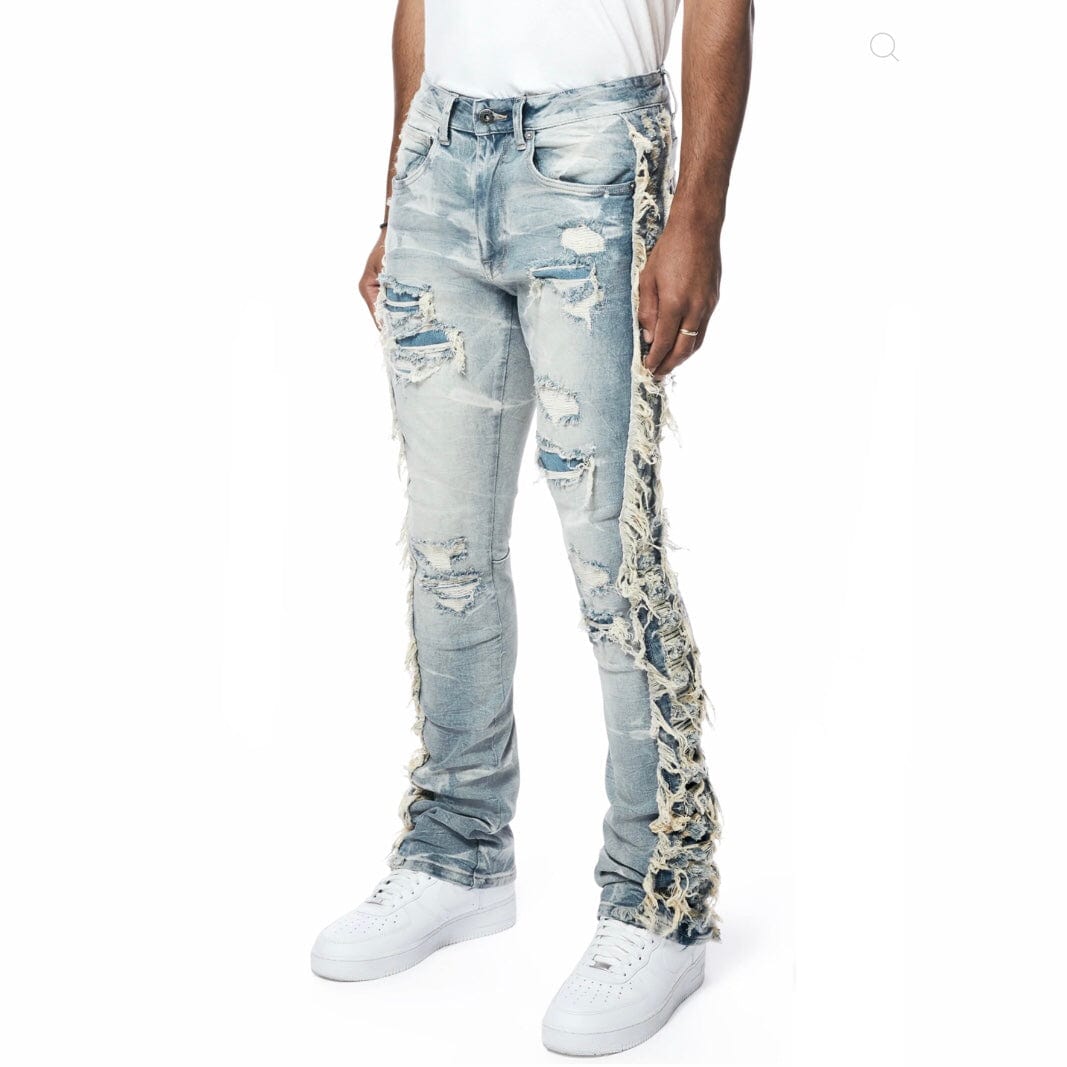 Smoke Rise Frayed Stacked Denim Jeans (Bergen Blue) JP23607