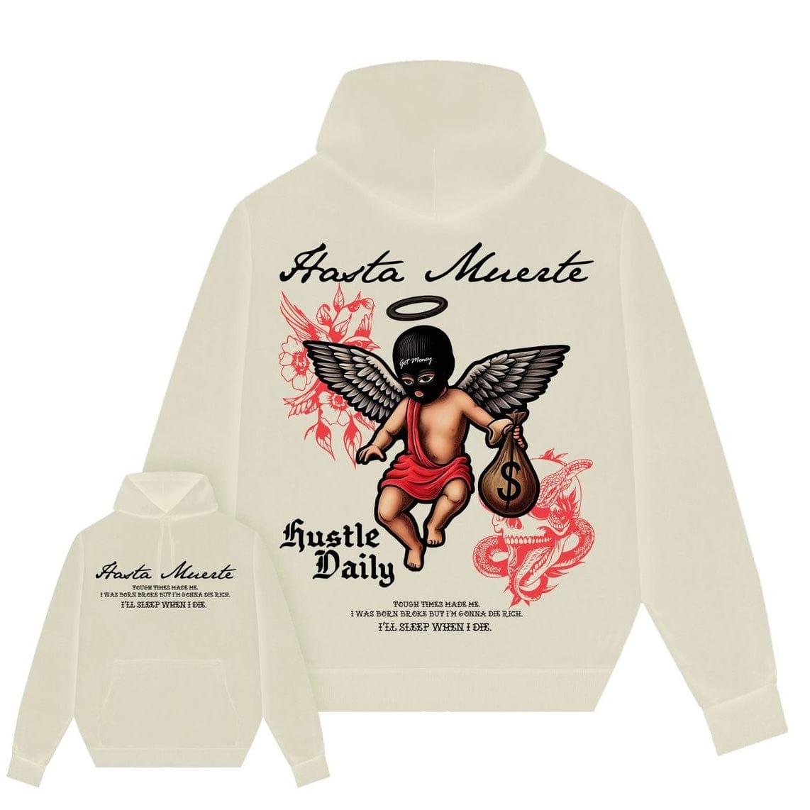Hasta Muerte Red Shaded MM Tattoo Hoodie (Sandshell)