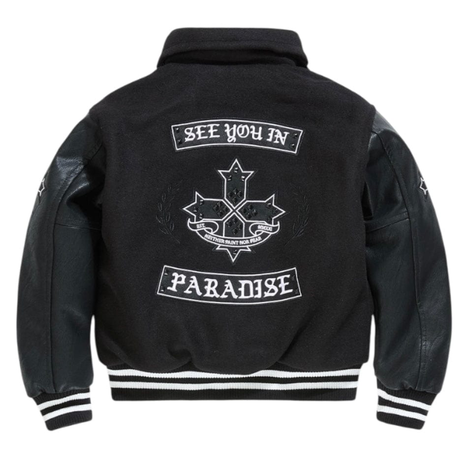 Boys See You In Paradise Cross Varsity Jacket (Black) 91668B