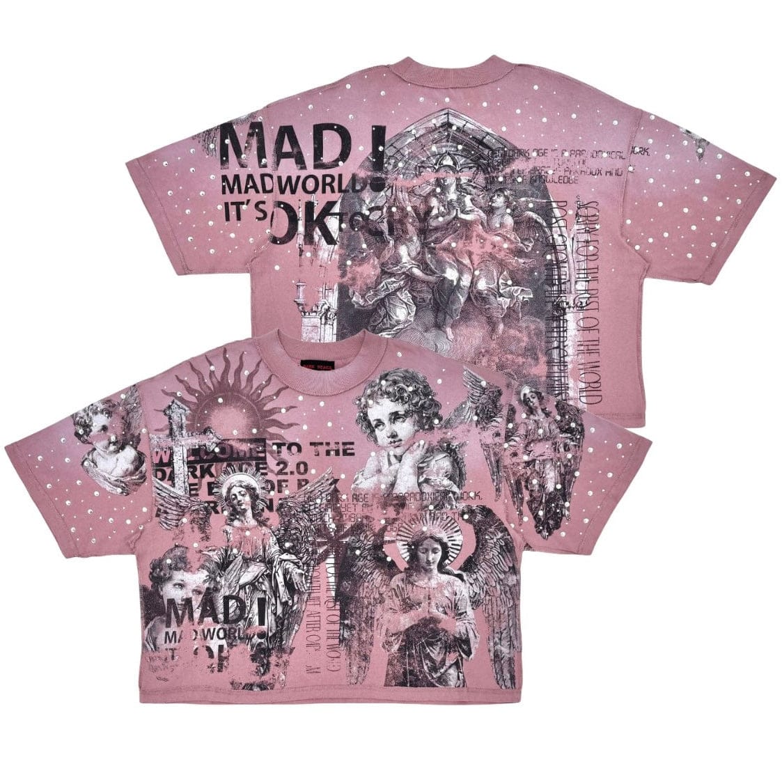 Rare Peace Washed Heavy All Over Rhinestone Tee (Dust Pink) RT5043