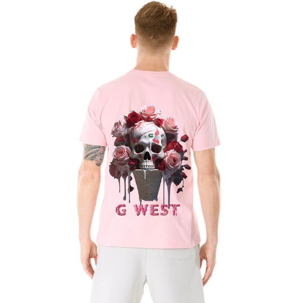 G West Printed Icecream Skull Basic Tee (Pink) GWPBAST5006