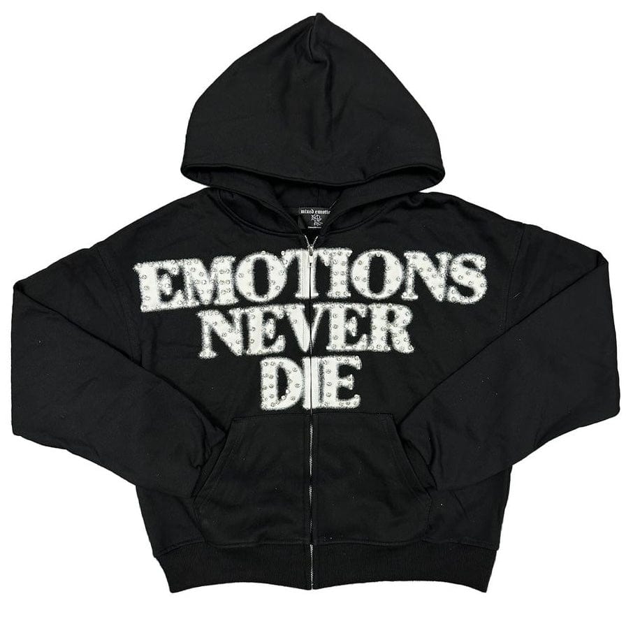 Mixed Emotion Black End Rhinestone Hoodie (Black)