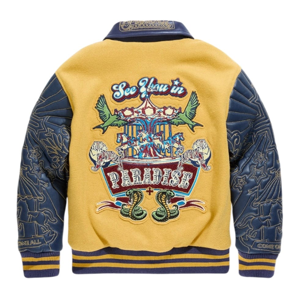 Kids See You In Paradise Smoke & Mirrors Varsity Jacket (Mustard) 91667K