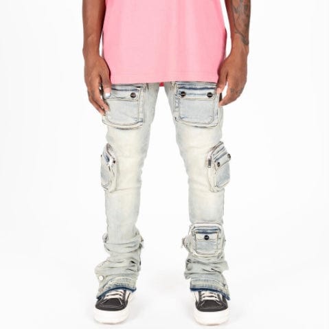 Pheelings "Journey To Greatness" Cargo Flare Stacked Denim (Light Sand Blue)