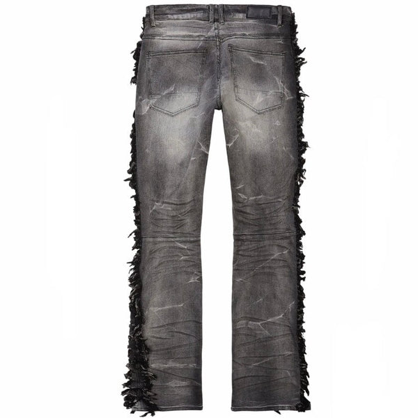 Smoke Rise Frayed Stacked Denim Jeans (Lightning Black) JP23607