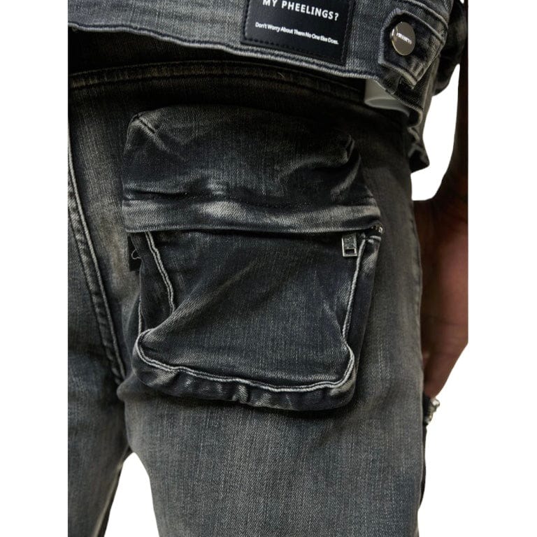 Pheelings "Journey To Greatness" Cargo Flare Stacked Denim (Black)