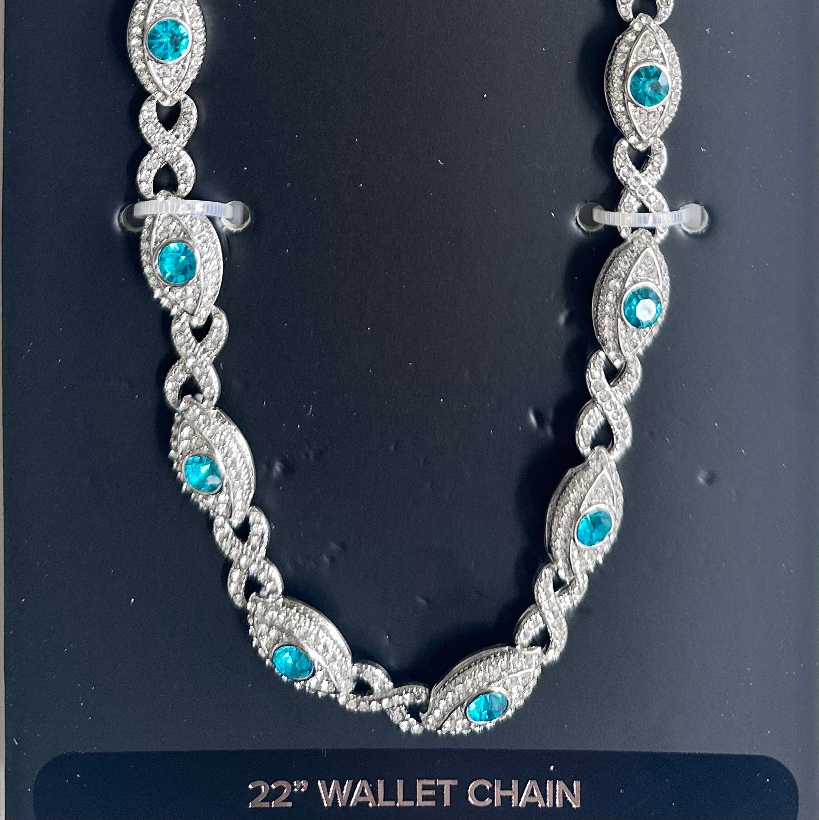 Jewelry Essentials Iced Evil Eye Infinity Pant Chain (Silver/Blue) BKC-873SBL