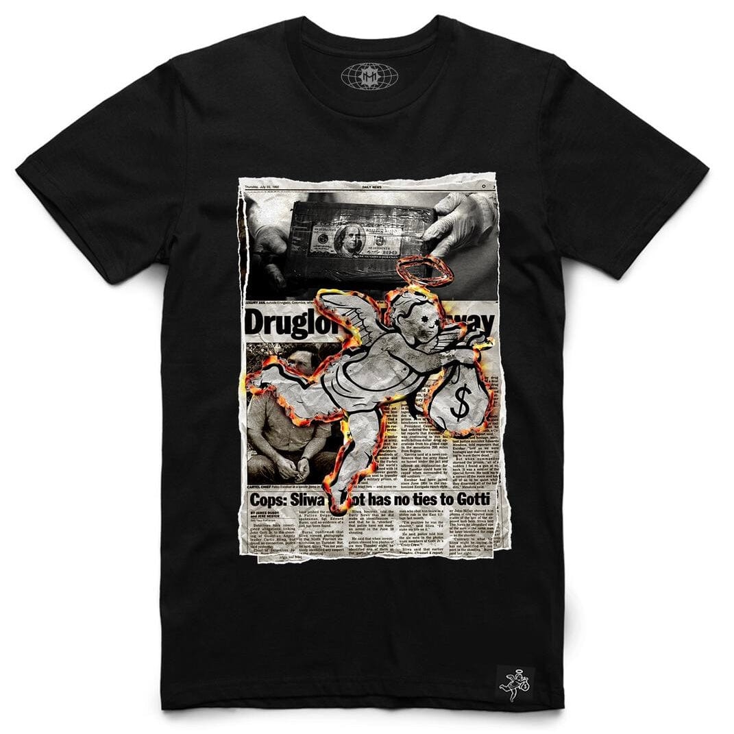 Hasta Muerte Newspaper Burning Angel QS Tee (Black)