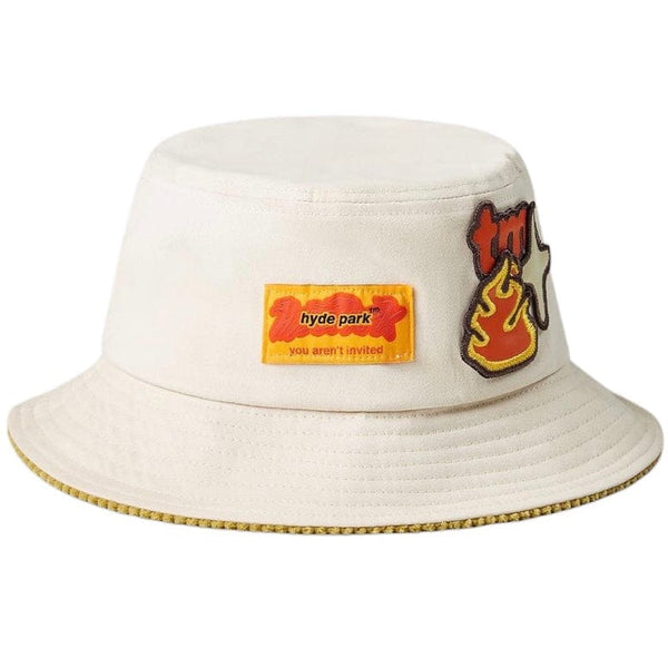 Hyde Park Bucket Hat With Patches (Cream)