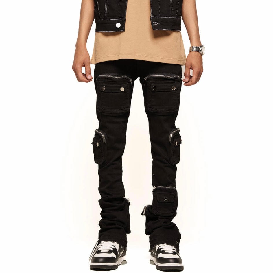 Pheelings "Journey To Greatness" Cargo Flare Stacked Denim (Jet Black)