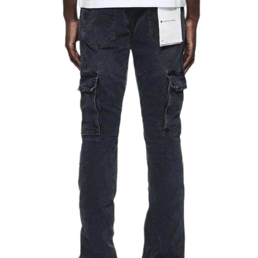 Purple Brand Black Washed Cargo Flare Denim (Black) P004-BLWC823