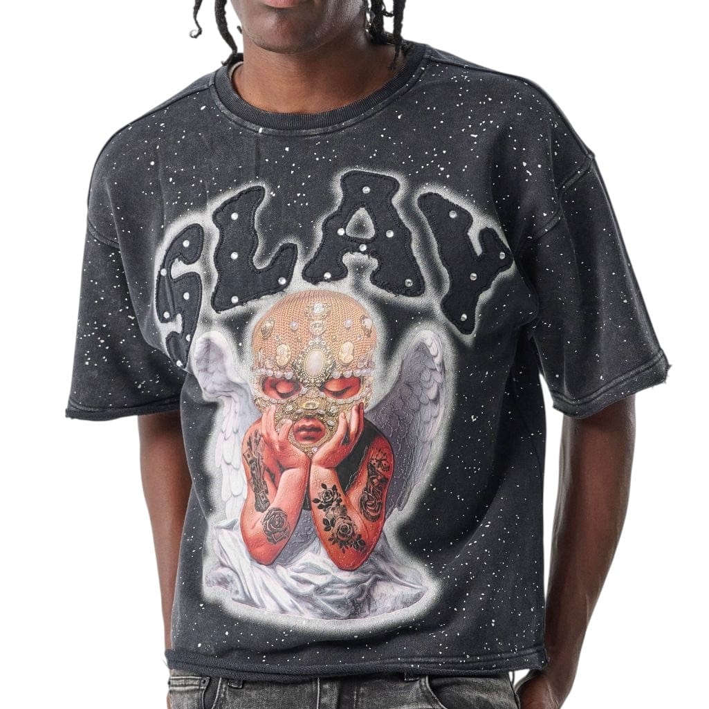 Taker Cropped Digital Puff Print Cropped T Shirt (Black) T5205