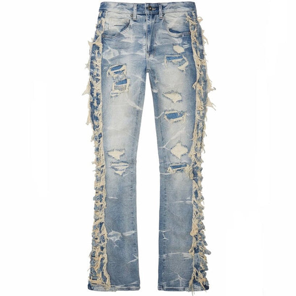 Smoke Rise Frayed Stacked Denim Jeans (Bergen Blue) JP23607