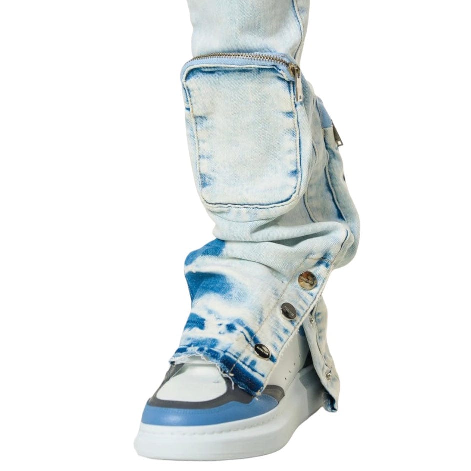 Pheelings "Journey To Greatness" Cargo Flare Stacked Denim (Light Blue)