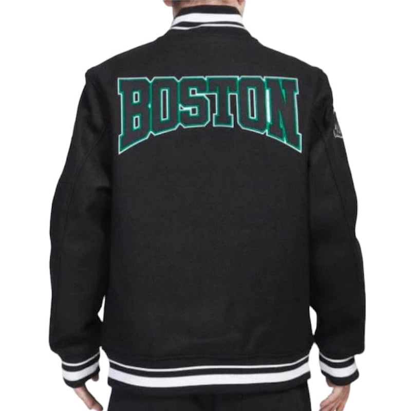 Pro Standard Boston Celtics Crest Emblem Rib Wool Varsity Jacket (Black)