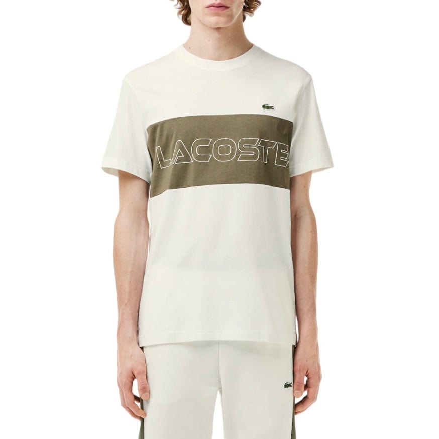 Lacoste Regular Fit Printed Colorblock Tee (White/Khaki Green) TH1712-51