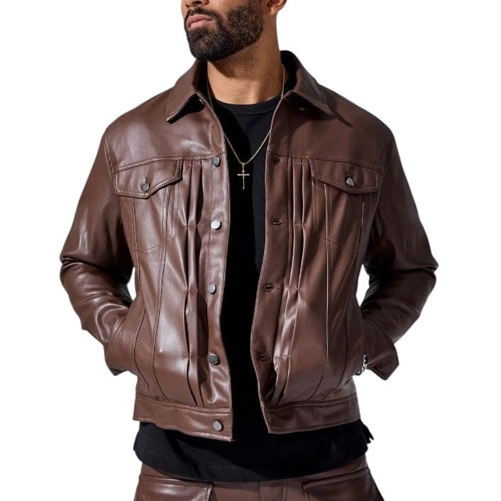 Jordan Craig Thriller Button Up Leather Jacket (Brown) JJ2250