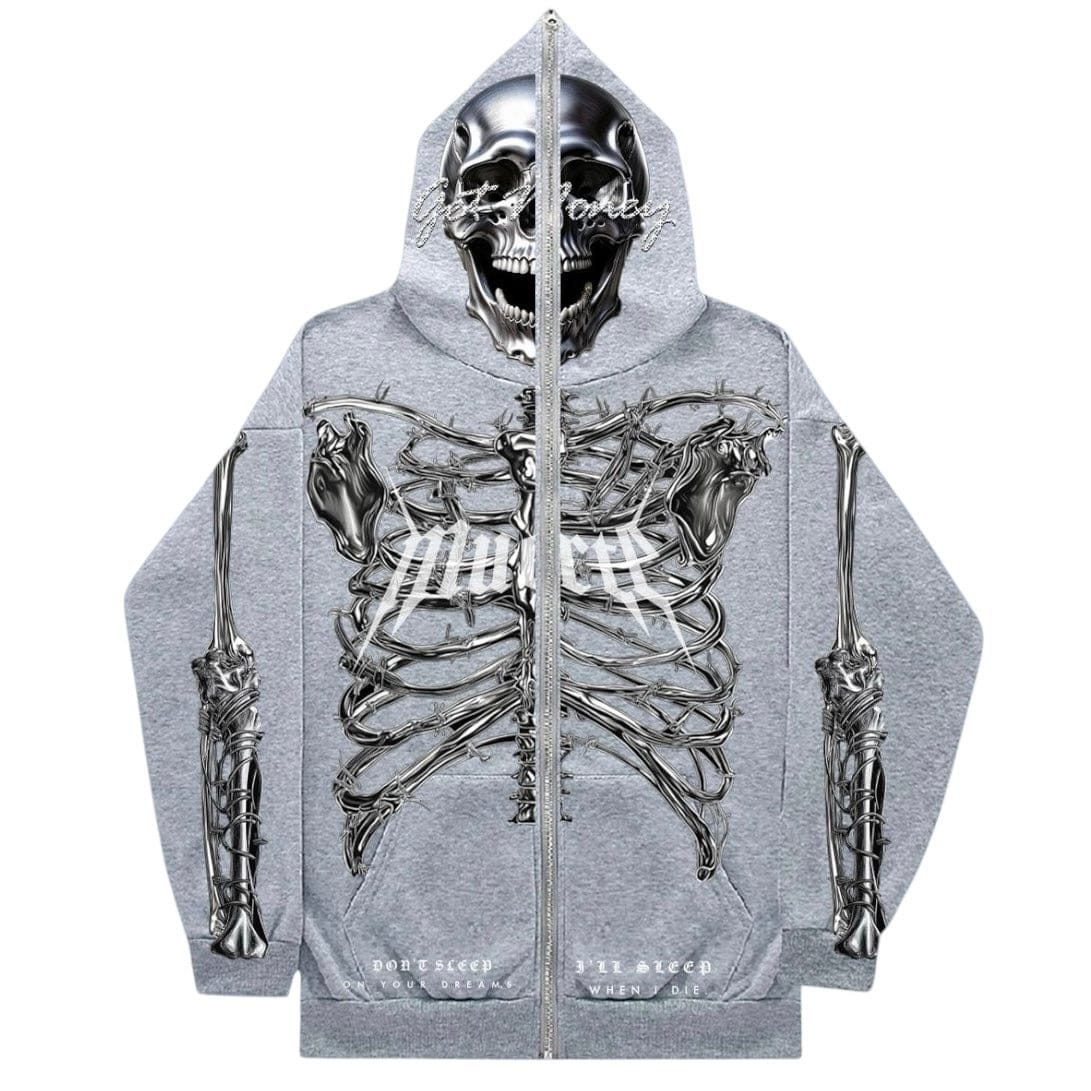 Hasta Muerte T2 Skull Zip Hoodie (Heather Grey)