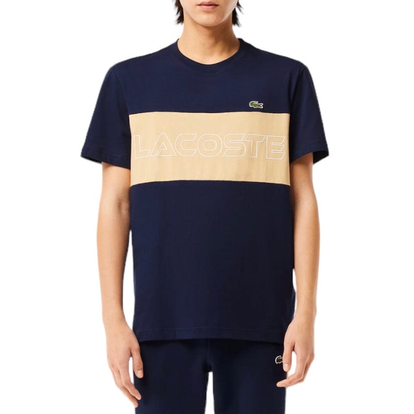 Lacoste Regular Fit Printed Colorblock Tee (Navy/Beige) TH1712-51