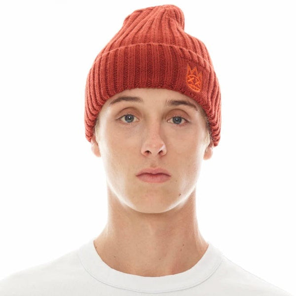 Cult Of Individuality Clean 2 Tone Shimuchan Logo Knit Beanie Hat (Rust)