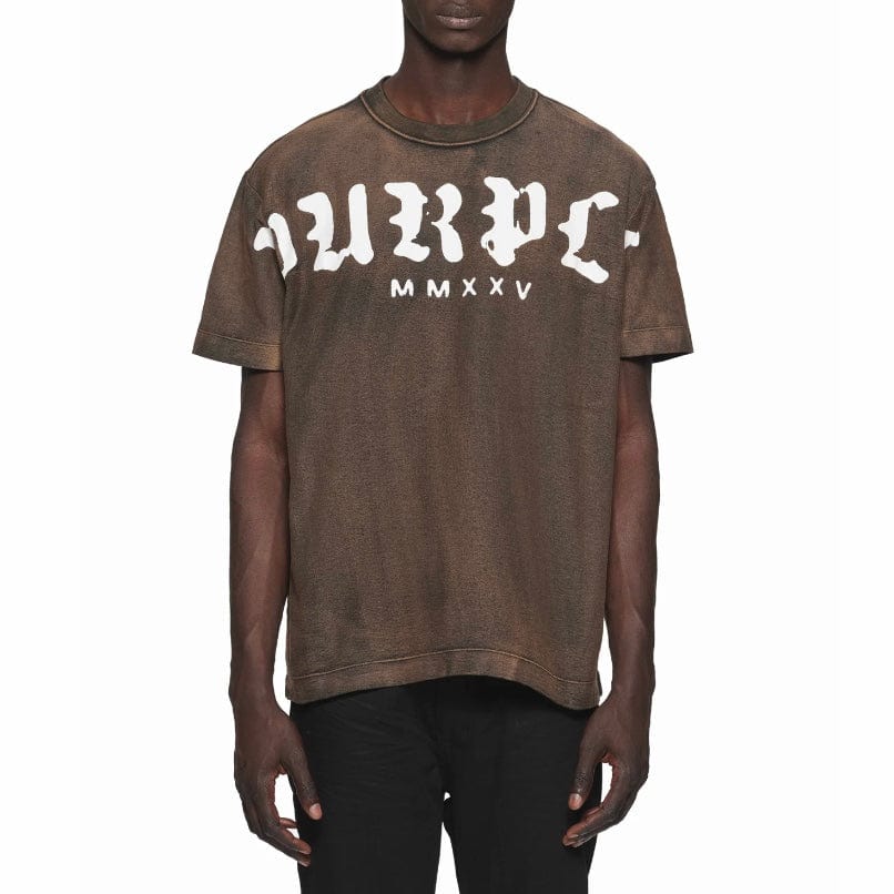 Purple Brand Worn Gothic Wordmark Overdye Tee (Brown) P104-JOWG125