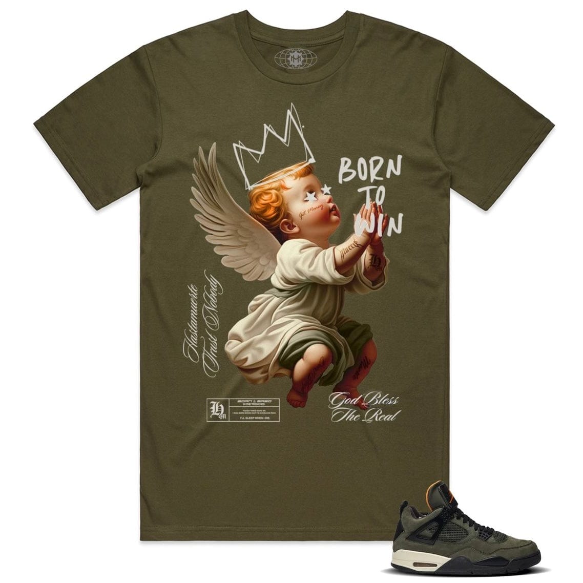 Hasta Muerte Born to Win Angel Crown Tee (Army)