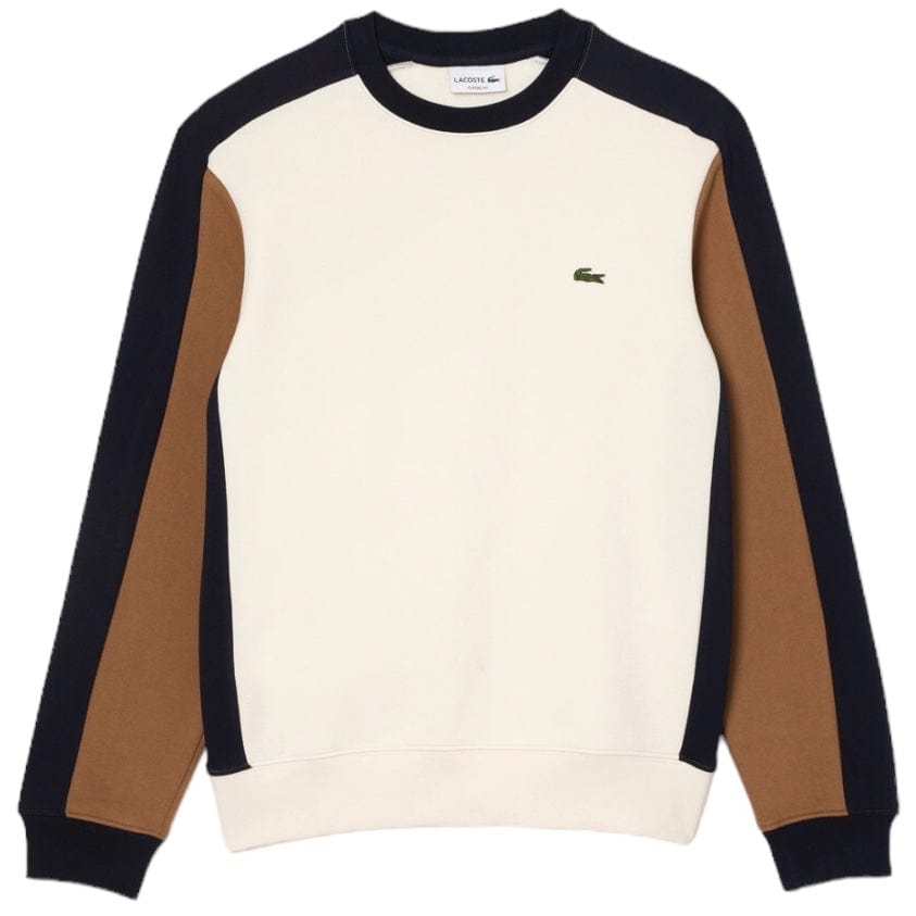 Lacoste Fleece Colorblock Jogger Sweatshirt (Off White/Brown/Navy) SH1299-51