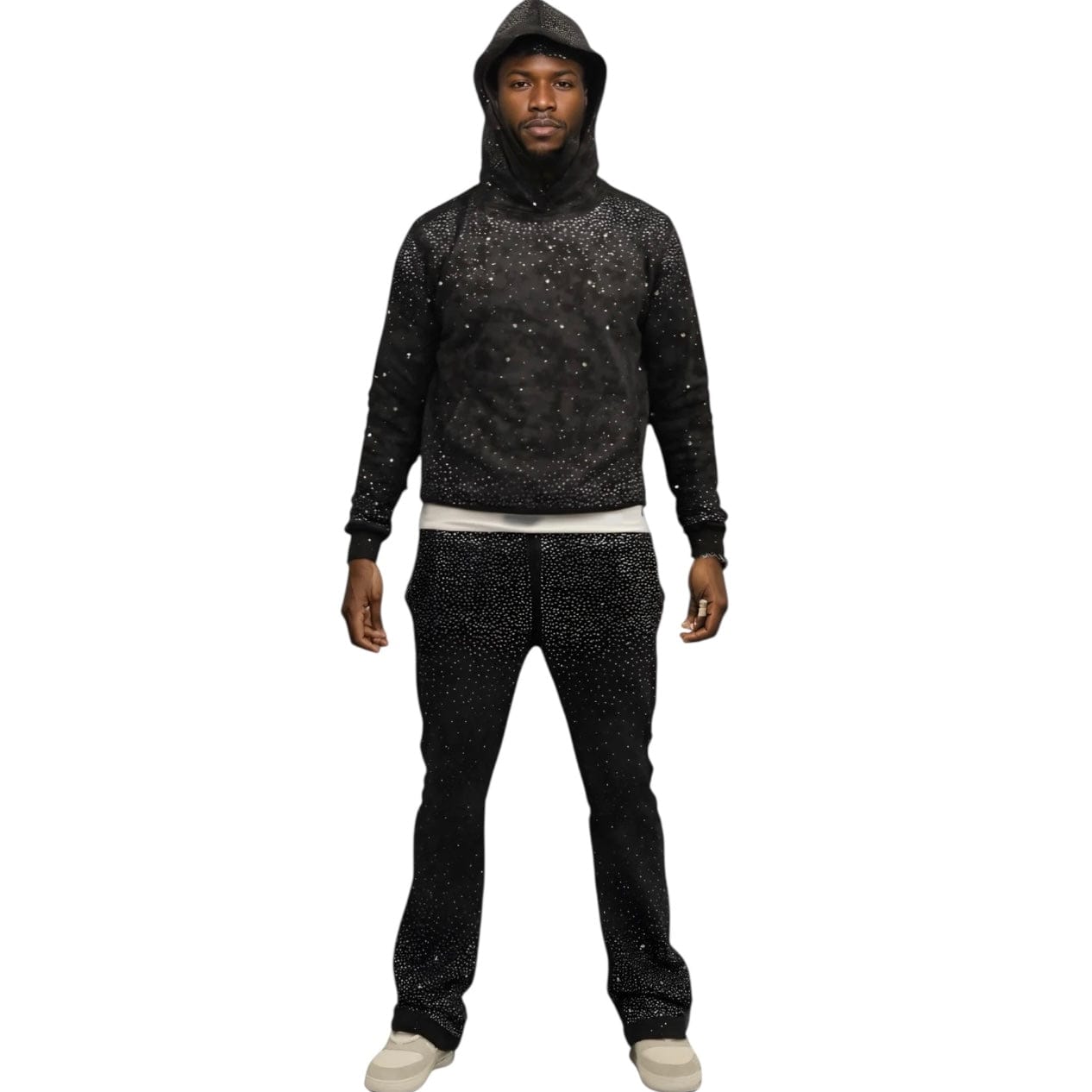 BKYS Stone Rivet Hoodie & Stacked Pants Set (Black)