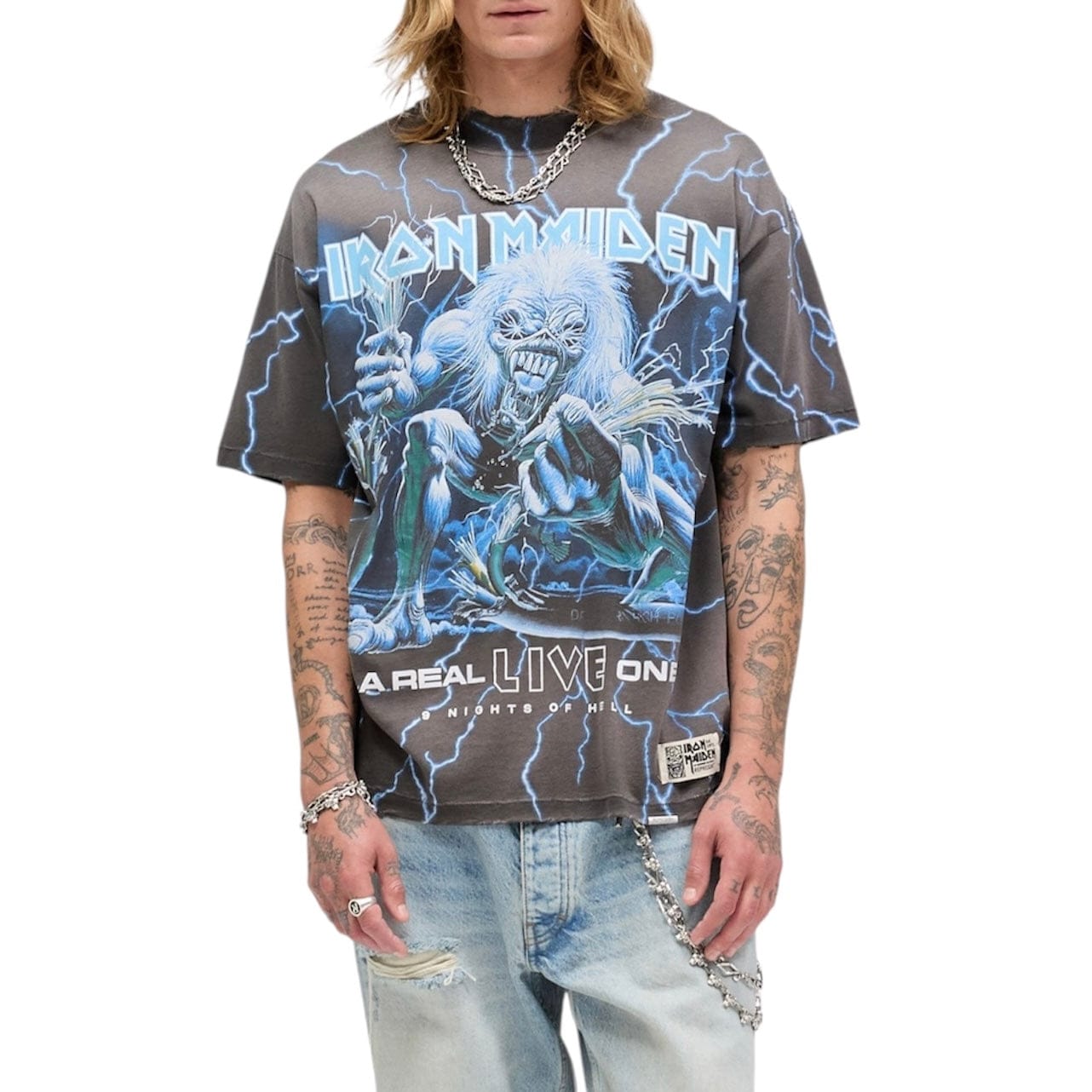 Represent X Iron Maiden A Real Live One T Shirt (Sunfade Grey)