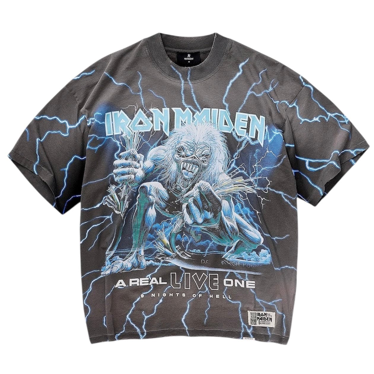 Represent X Iron Maiden A Real Live One T Shirt (Sunfade Grey)