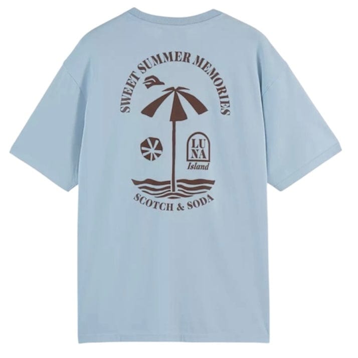 Scotch & Soda Relaxed Fit Front & Back Artwork T Shirt (Sky Blue) 180049