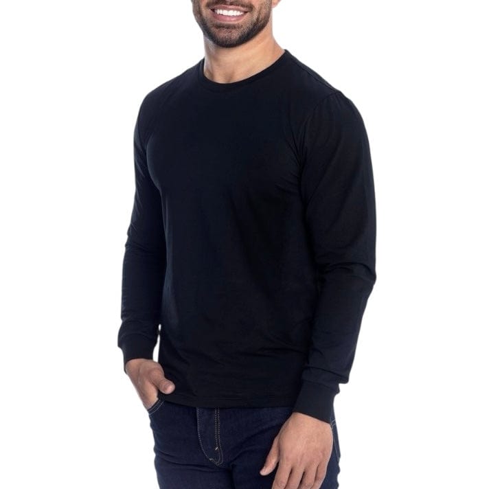 Rich Cotton Slim Fit Long Sleeve Round Neck Tee (Black) SLRBL