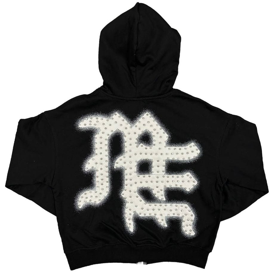 Mixed Emotion Black End Rhinestone Hoodie (Black)