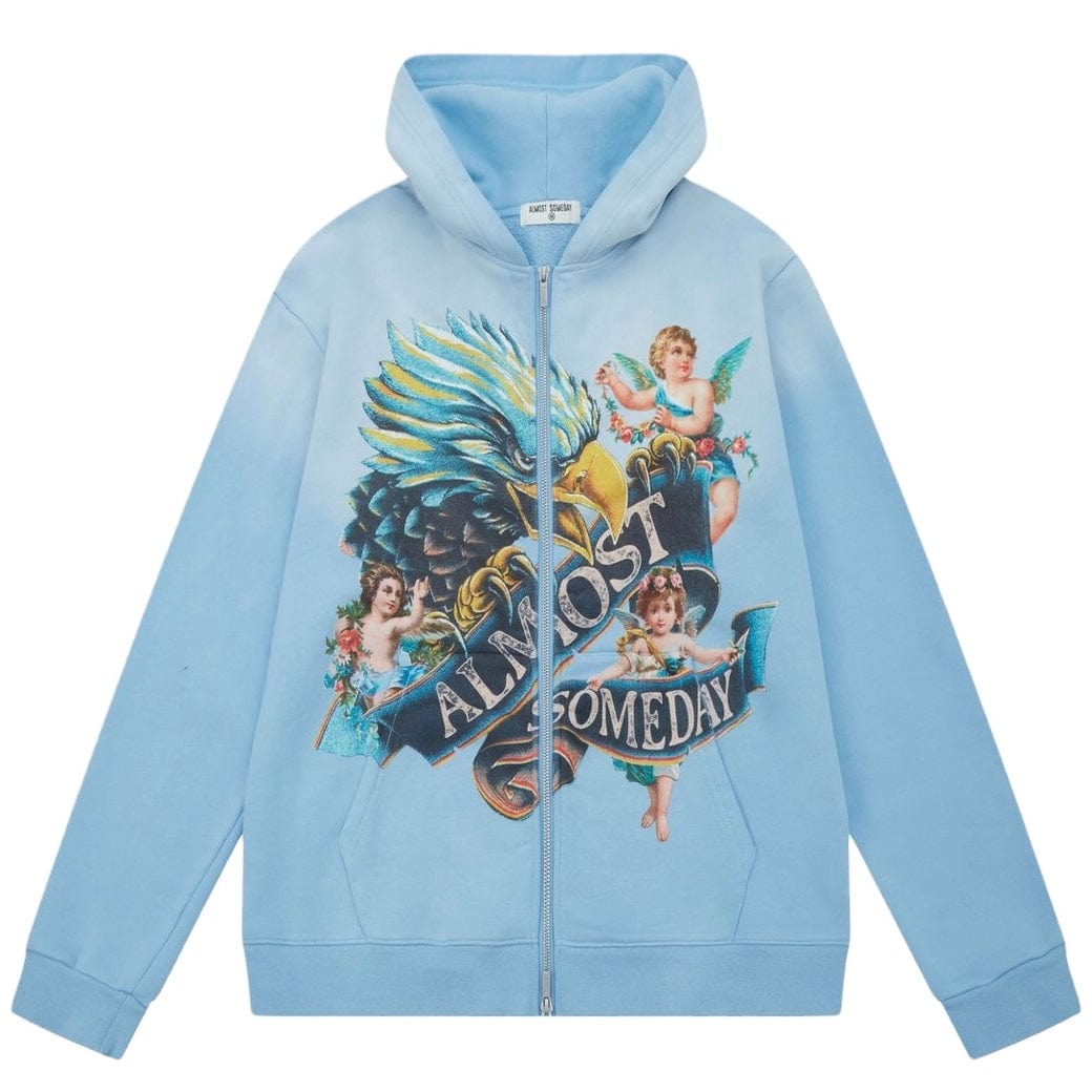 Almost Someday Banner Zipup Hoodie (Sun Fade Wash Blue) AS-F2-1