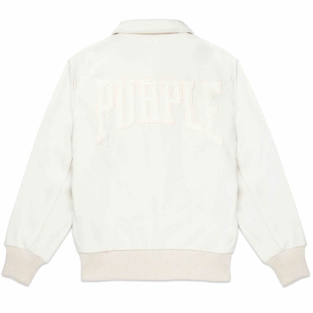 Purple Brand Title Antique White Letterman Jacket (Off White) P645-FAWT224