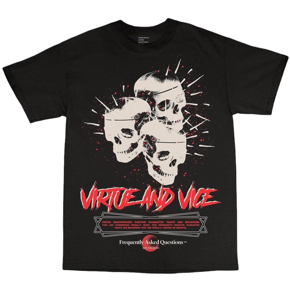 Frequently Asked Questions Virtue & Vice T Shirt (Black) 24-413